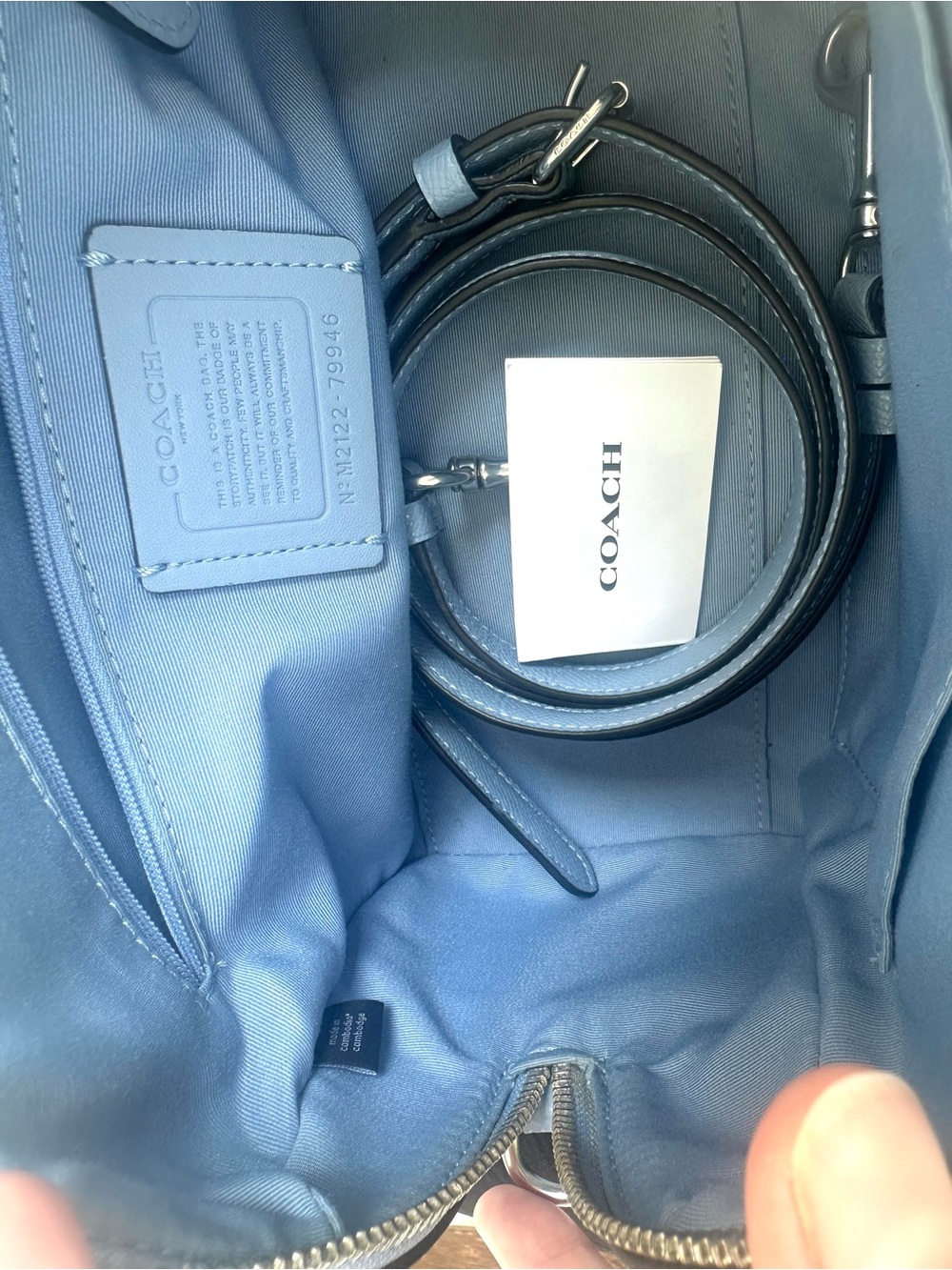 COACH Rowan Gray Twilight Blue Leather Crossbody Purse Bag Silver Hardware 79946 - Picture 13 of 17